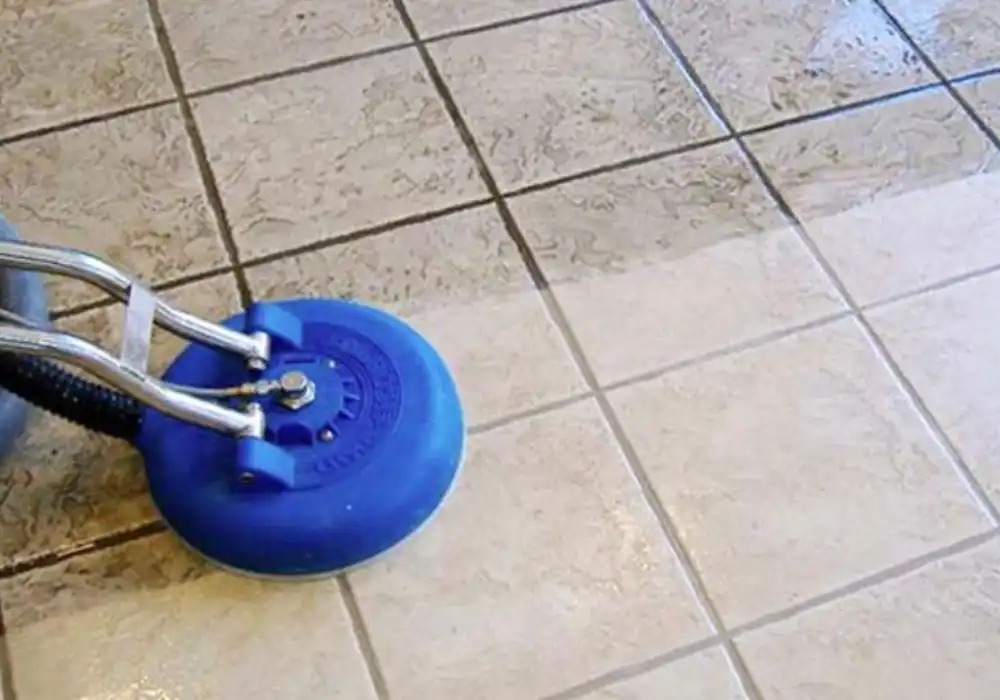 High-powered floor scrubber in action during commercial hard floor cleaning in Swansea